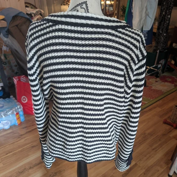 Talbots Navy and Cream Striped Cardigan - Picture 2 of 4